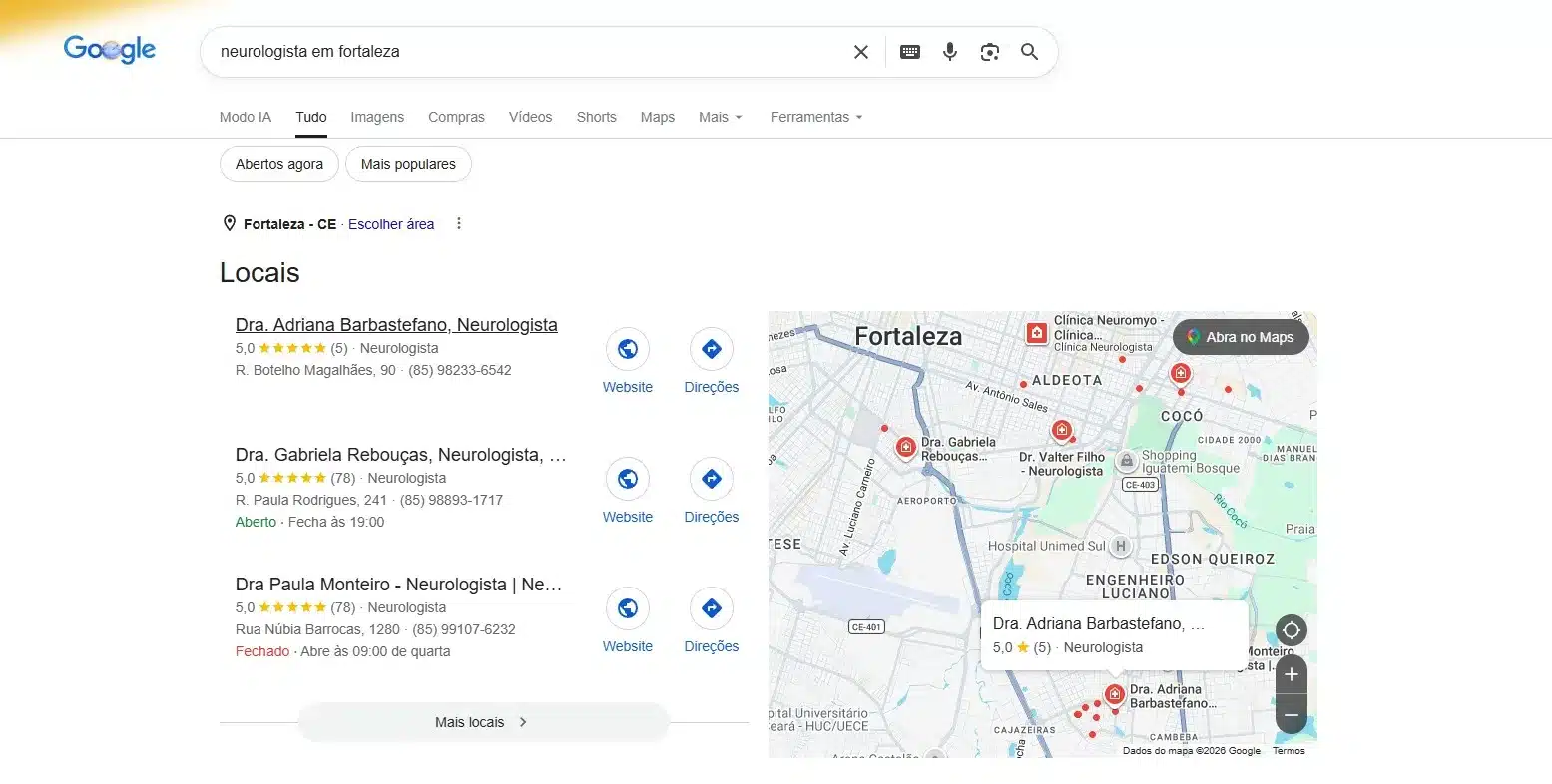 Local Pack - Google meu negócio para médicos.